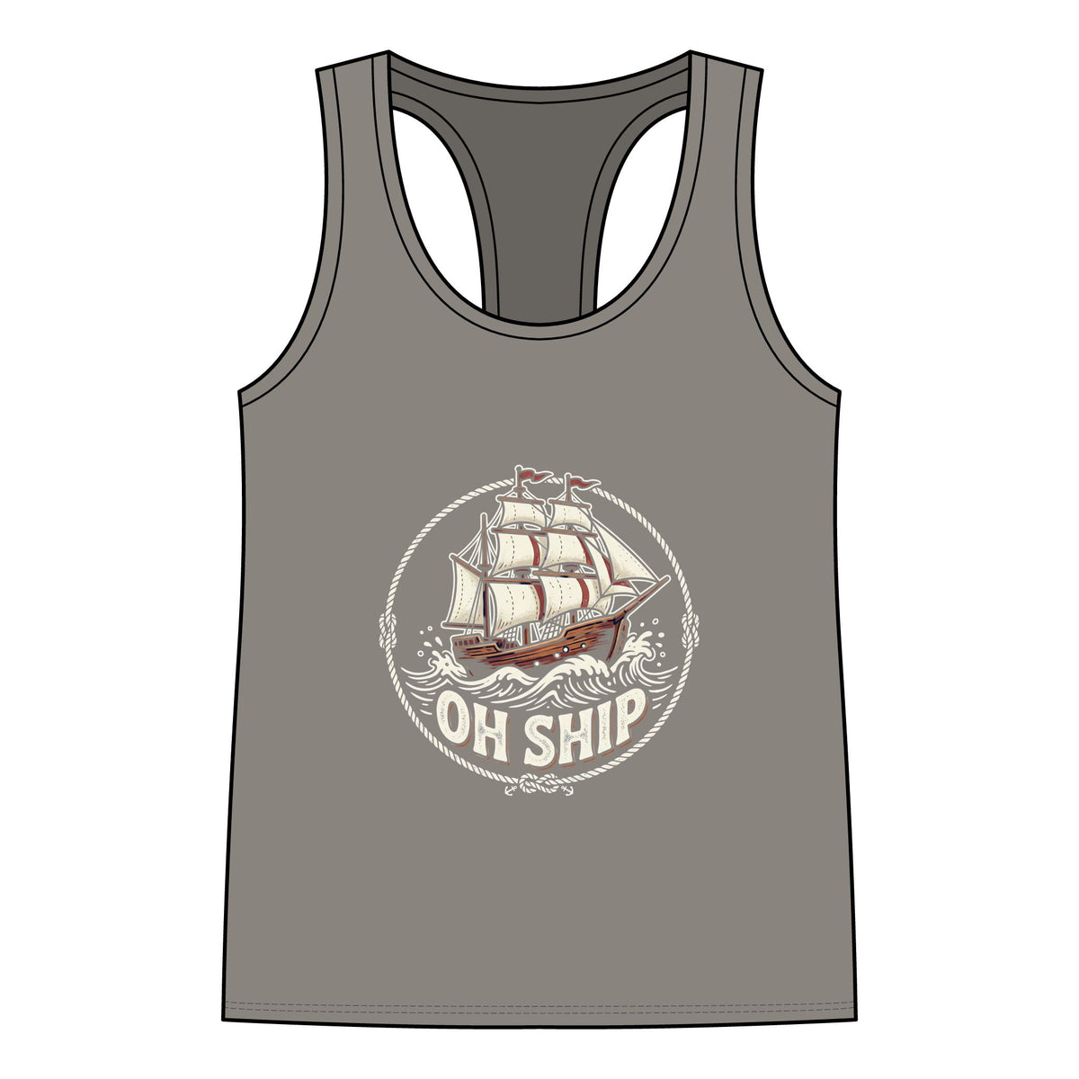Sailboat "Oh Ship" Racerback Tank — Women's Nautical Graphic Tank Top