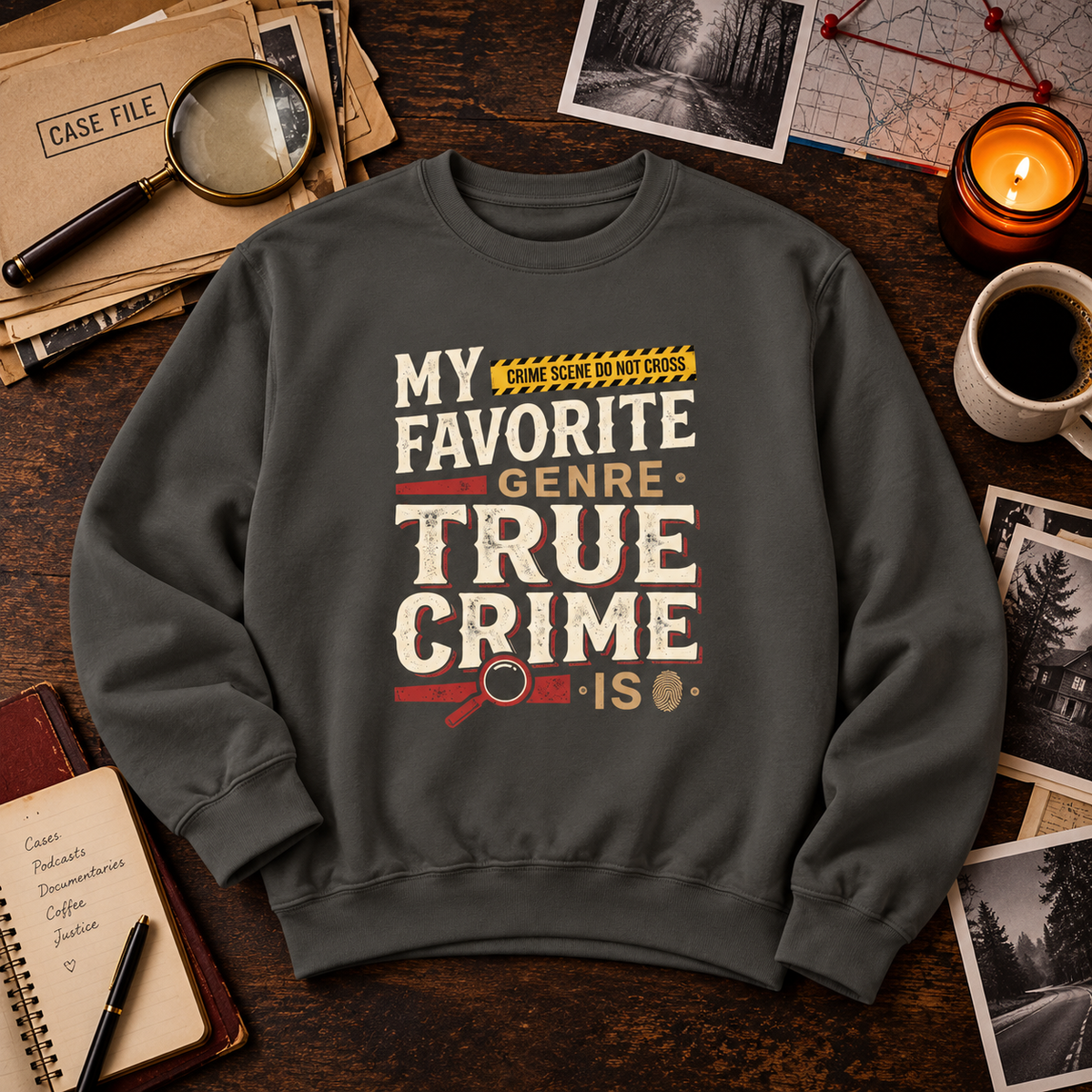 True Crime Sweatshirt - "My Favorite Genre Is True Crime" Graphic Pullover