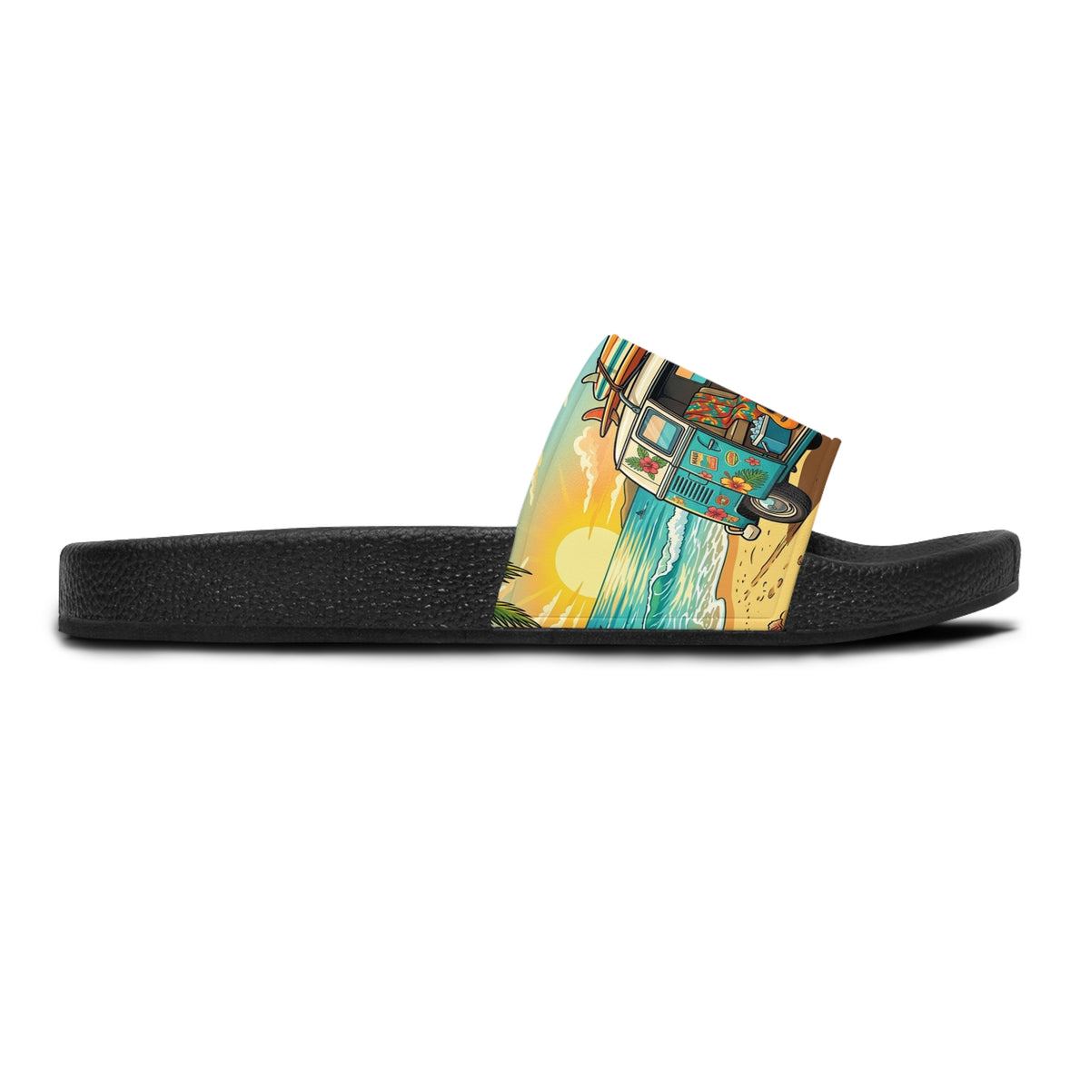 Beach Van Slide Sandals — Sunset Surf Graphic Women's Slides