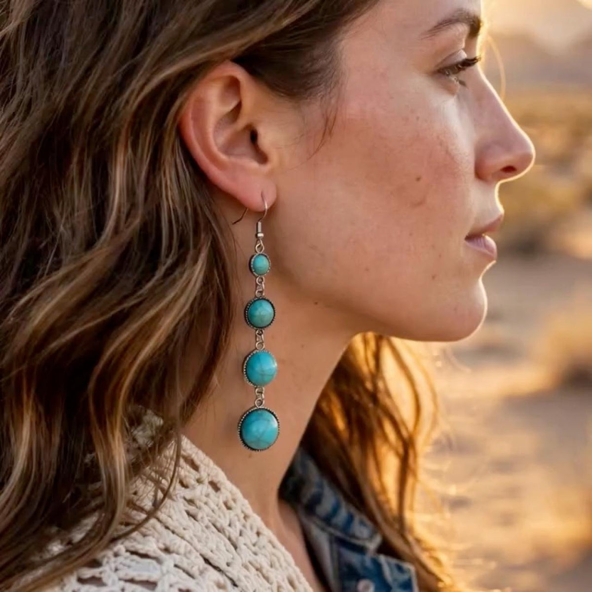 Desert Souls 4-Tier Graduated Turquoise Earrings - Long Western Shoulder Duster