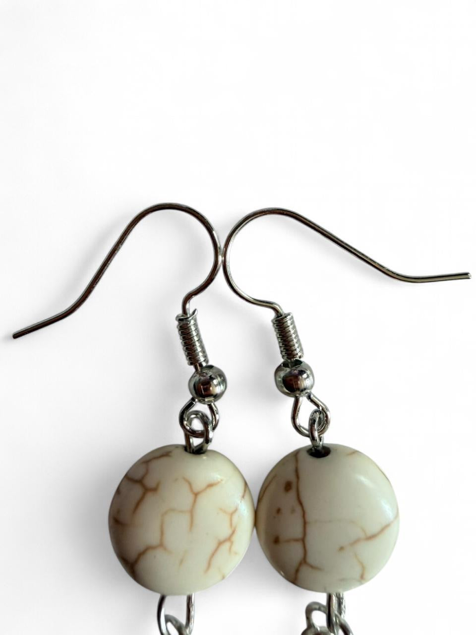 Handmade Cream Howlite Tree of Life Dangle Earrings | Silver Charm Earrings
