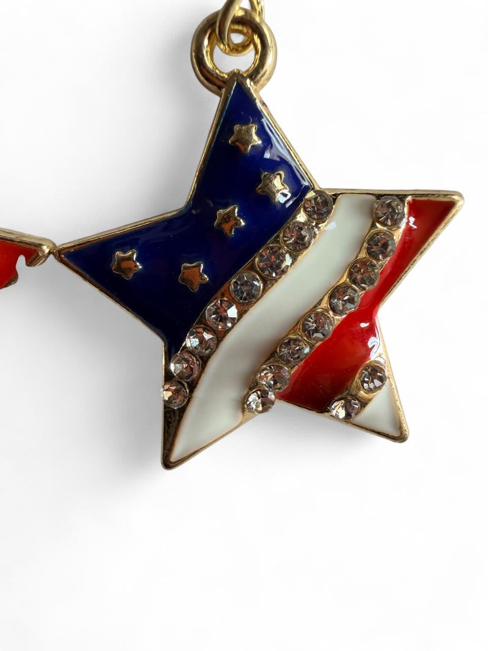 End of Summer Americana Star Earrings - American Flag Rhinestone Swirl Star Dangle