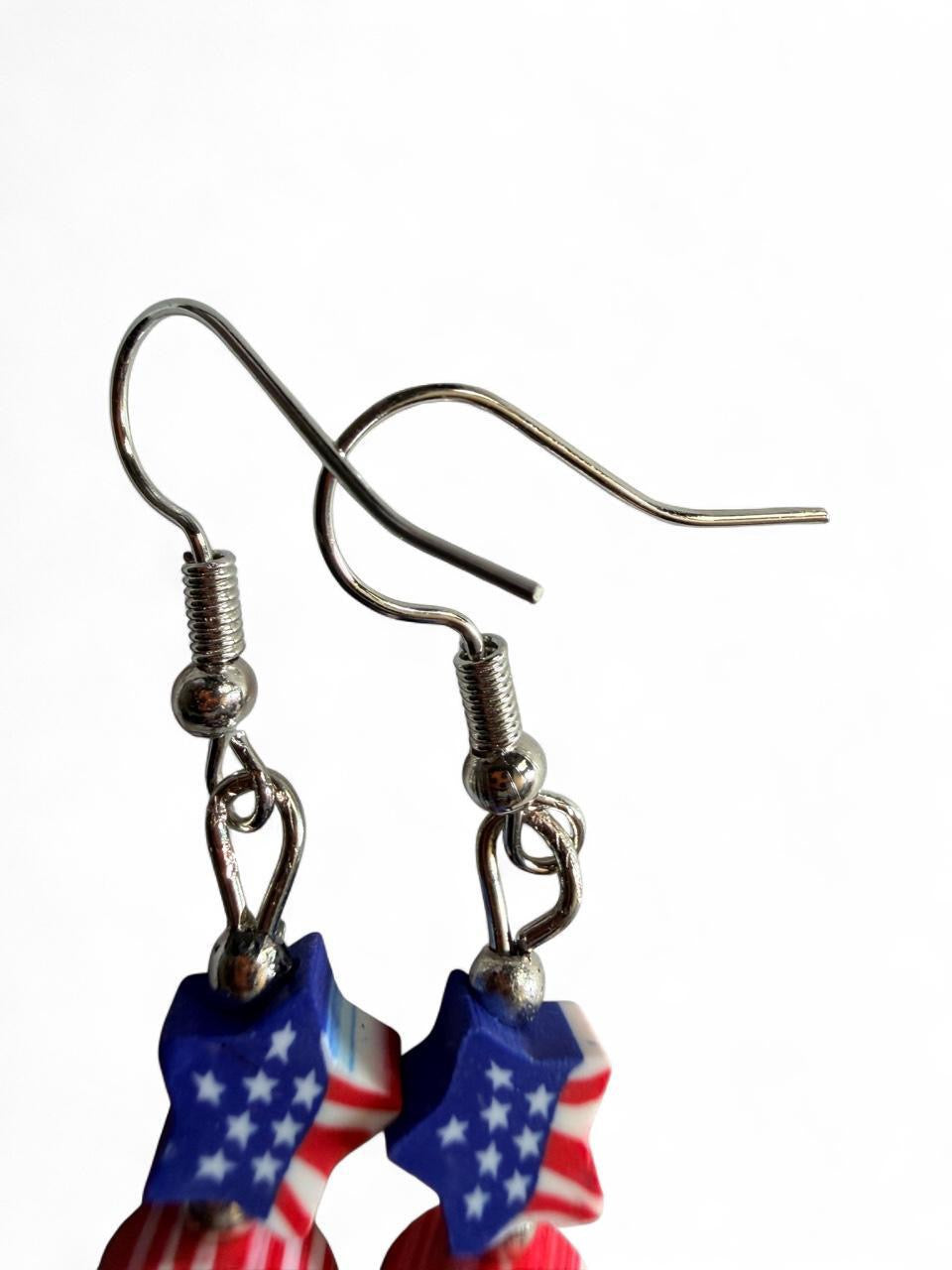 End of Summer Americana Flag Earrings - American Flag Star and Round Disc Dangle