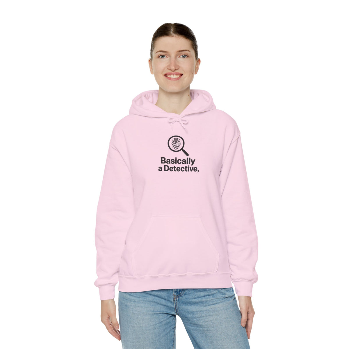 Detective Hoodie – "Basically a Detective." Magnifying Glass Graphic Hooded Sweatshirt