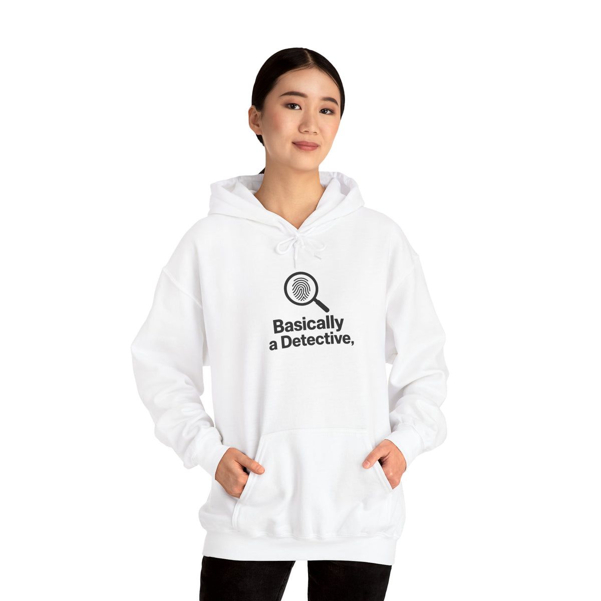 Detective Hoodie – "Basically a Detective." Magnifying Glass Graphic Hooded Sweatshirt