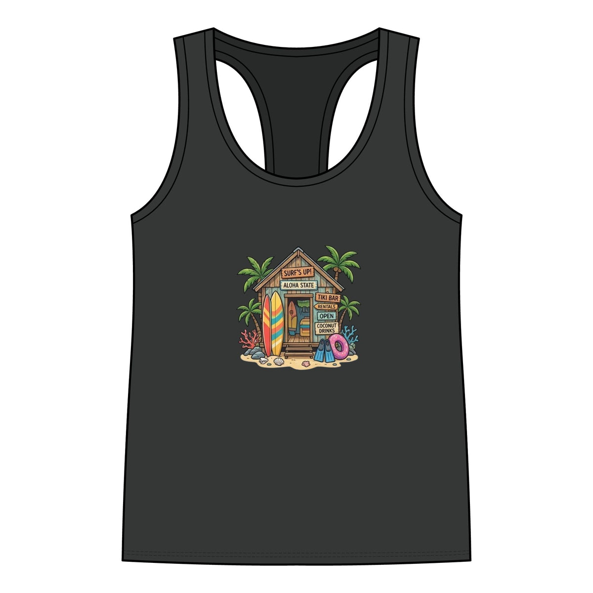 Women’s Racerback Tank — Tropical Surf Shack Graphic