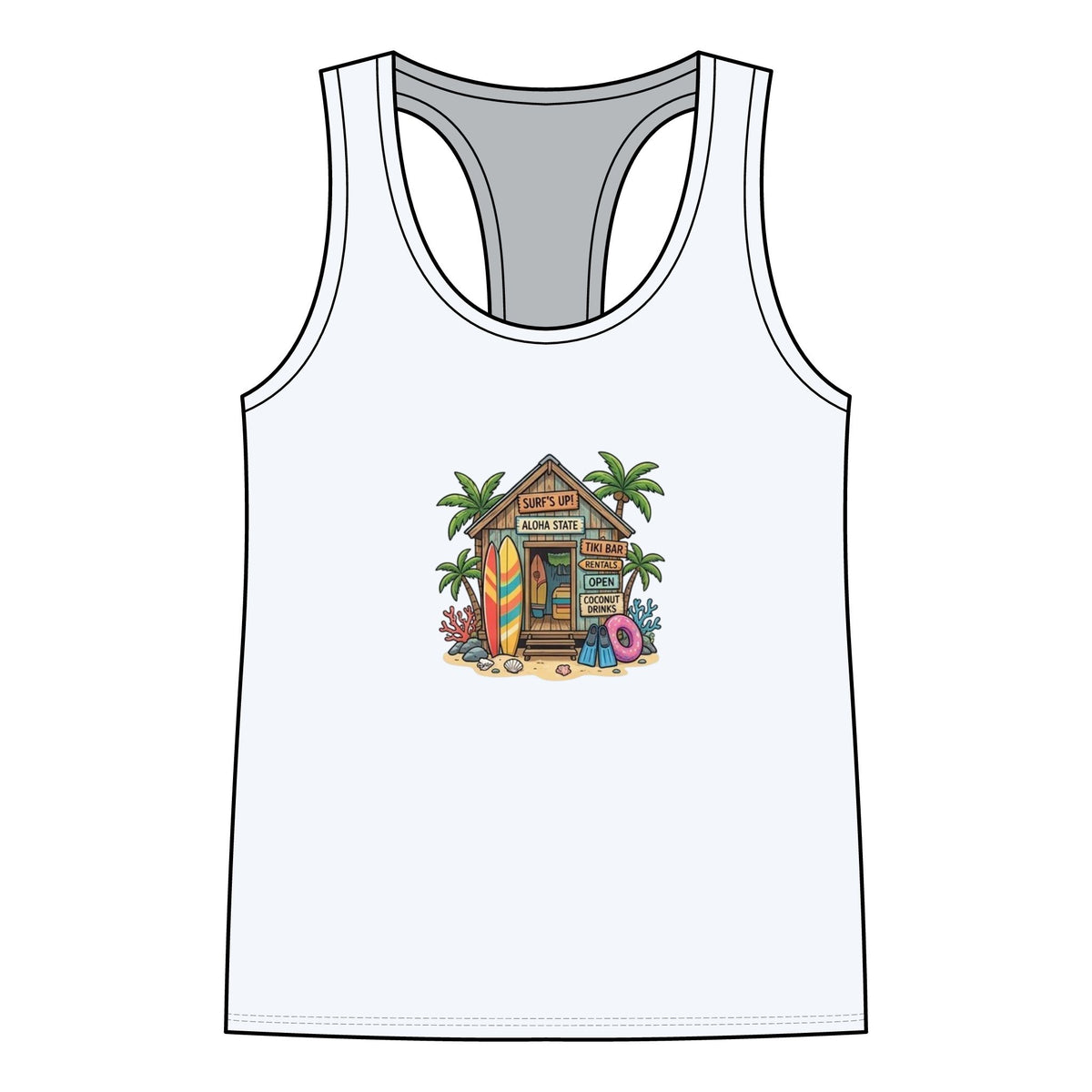 Women’s Racerback Tank — Tropical Surf Shack Graphic