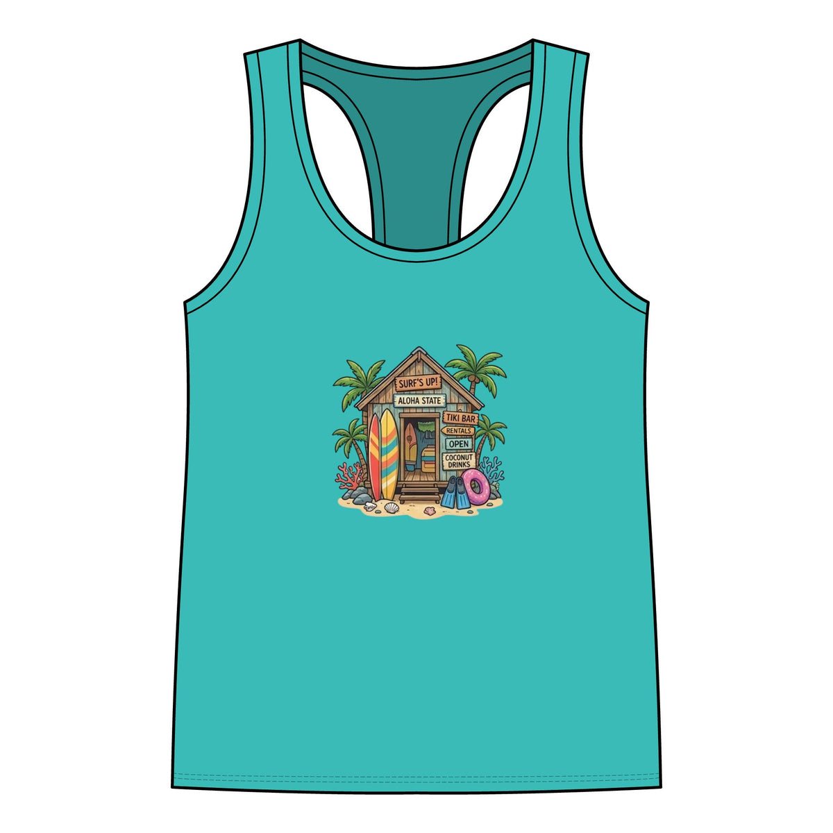 Women’s Racerback Tank — Tropical Surf Shack Graphic