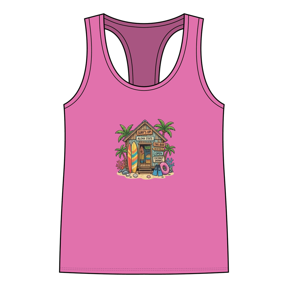 Women’s Racerback Tank — Tropical Surf Shack Graphic