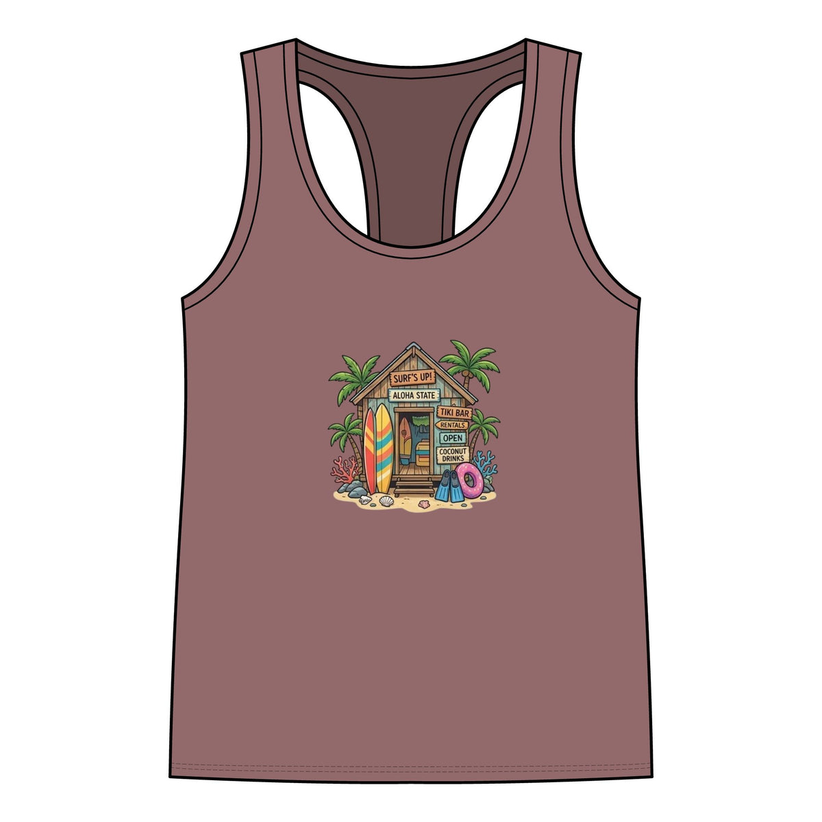 Women’s Racerback Tank — Tropical Surf Shack Graphic
