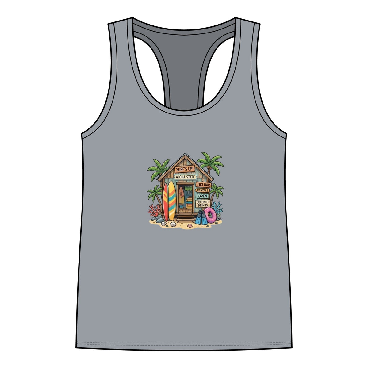 Women’s Racerback Tank — Tropical Surf Shack Graphic