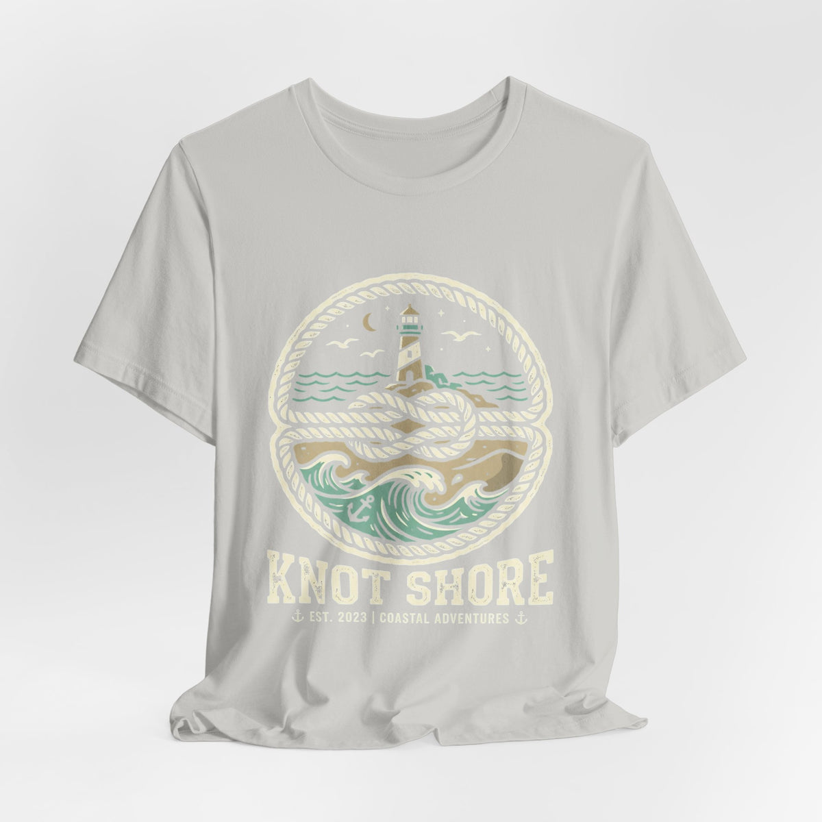 Knot Shore lighthouse rope waves T-Shirt | Coastal graphic tee