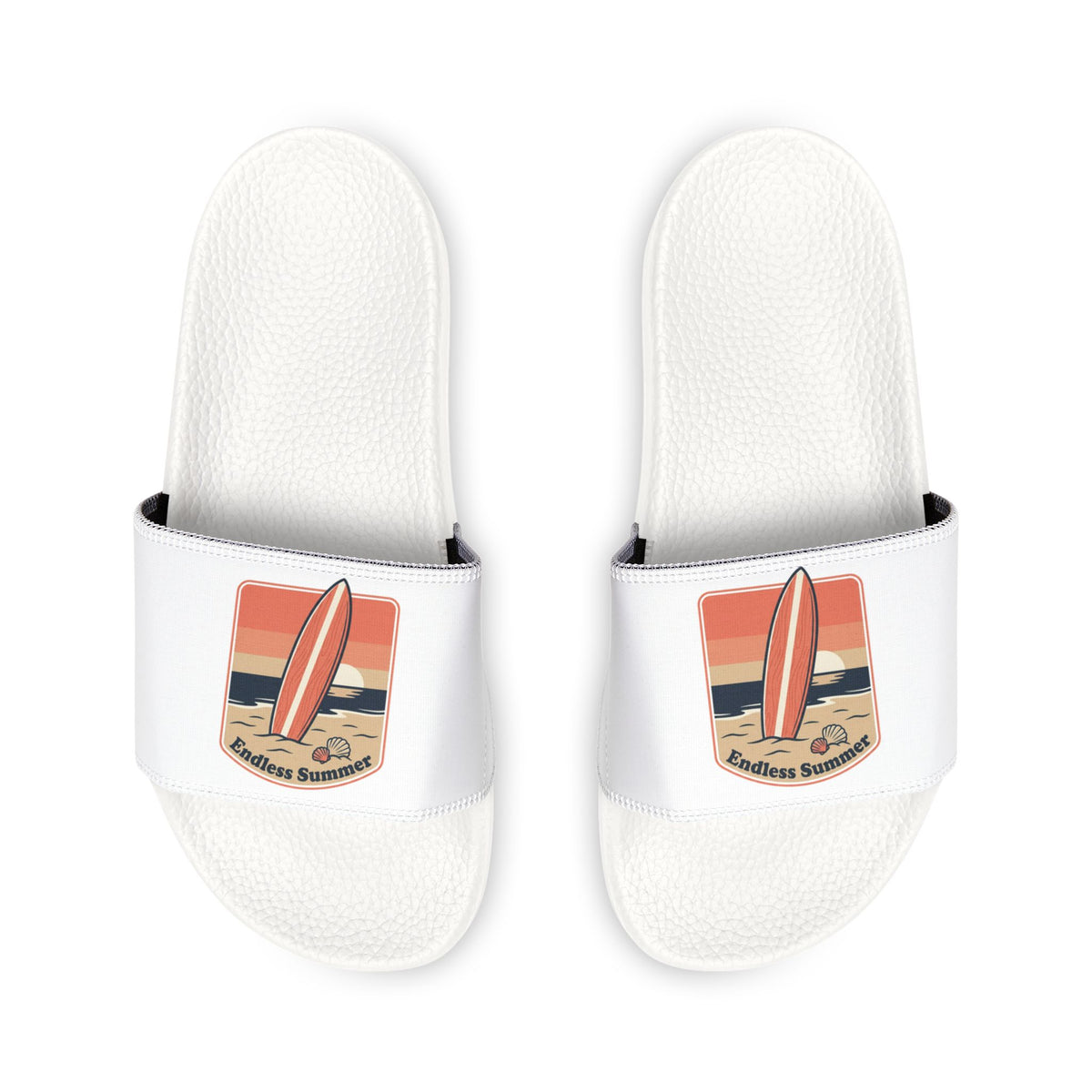 Surf Vibes Women's Slide Sandals — Removable Strap, Retro Surfboard Design