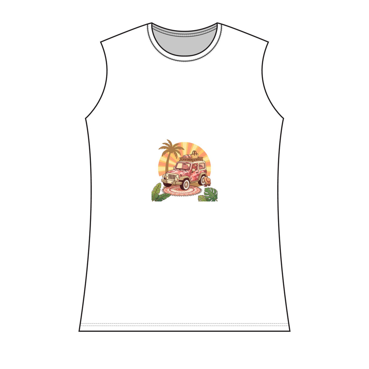 Vintage Jeep Sunset Tank Top — Retro Beach Road Trip Graphic for Women