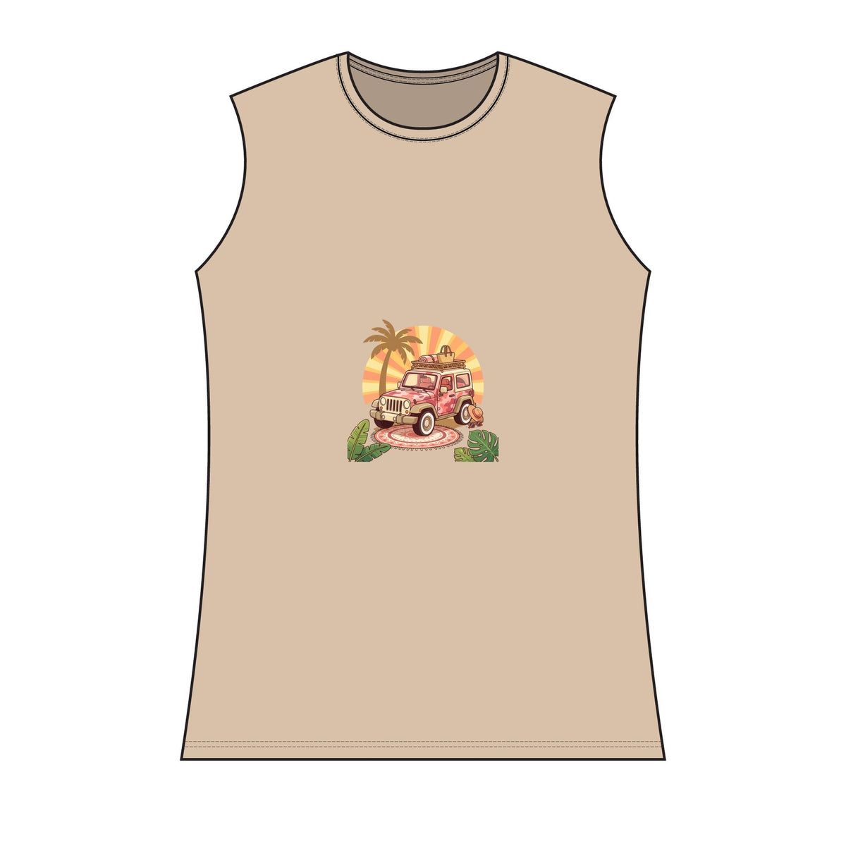 Vintage Jeep Sunset Tank Top — Retro Beach Road Trip Graphic for Women