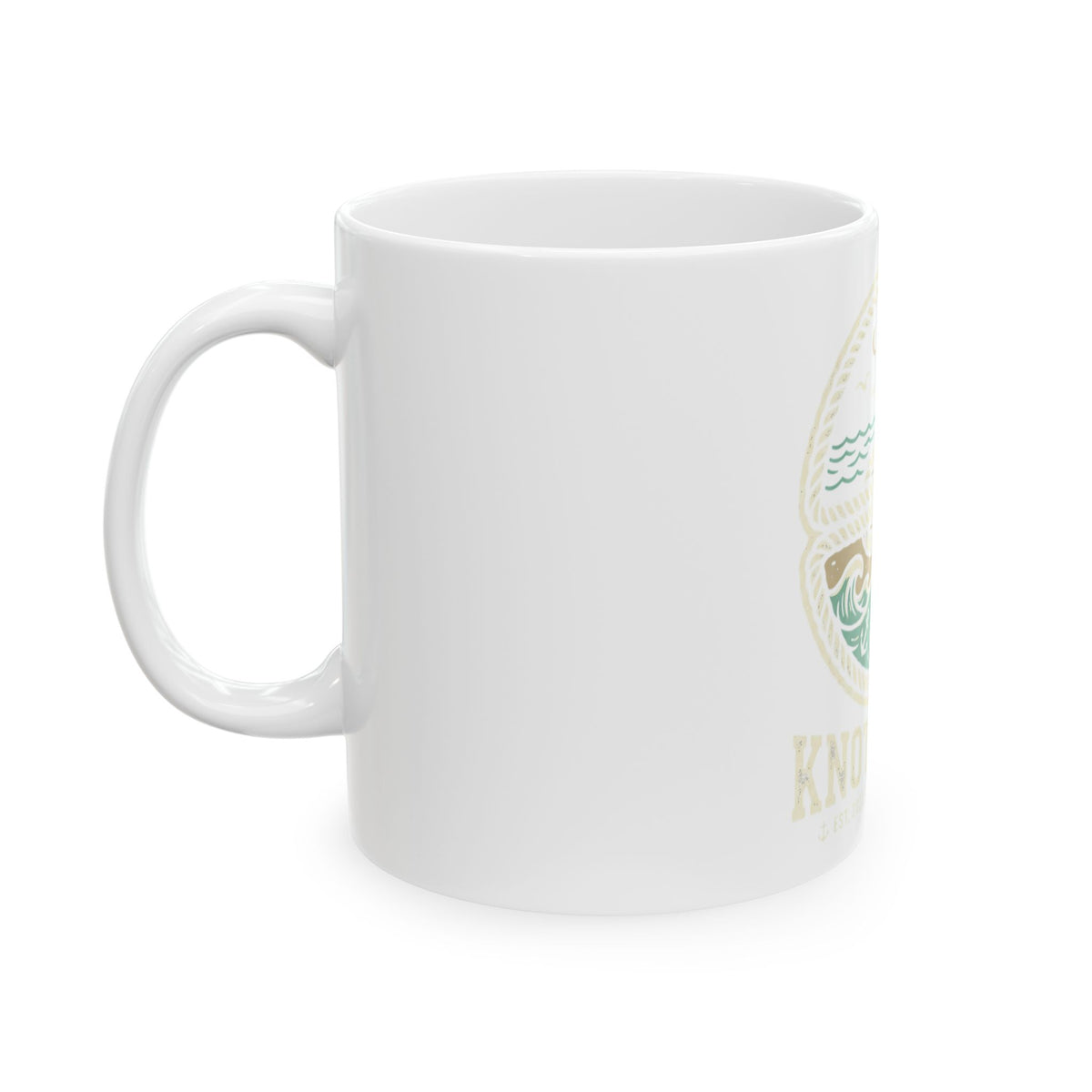 Nautical 'Knot Shore' Lighthouse Ceramic Mug — Coastal Coffee Cup (11oz/15oz)