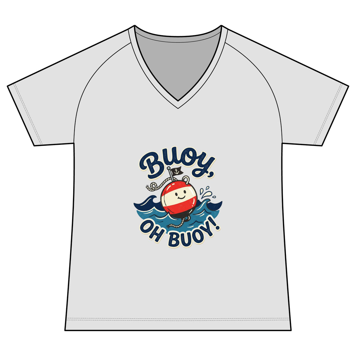 Women's V-Neck Tee — 'Buoy, Oh Buoy!' Nautical Graphic Performance Shirt