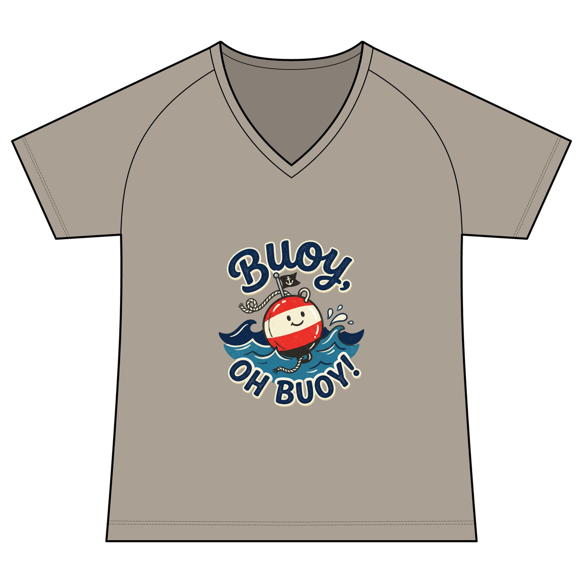 Women's V-Neck Tee — 'Buoy, Oh Buoy!' Nautical Graphic Performance Shirt