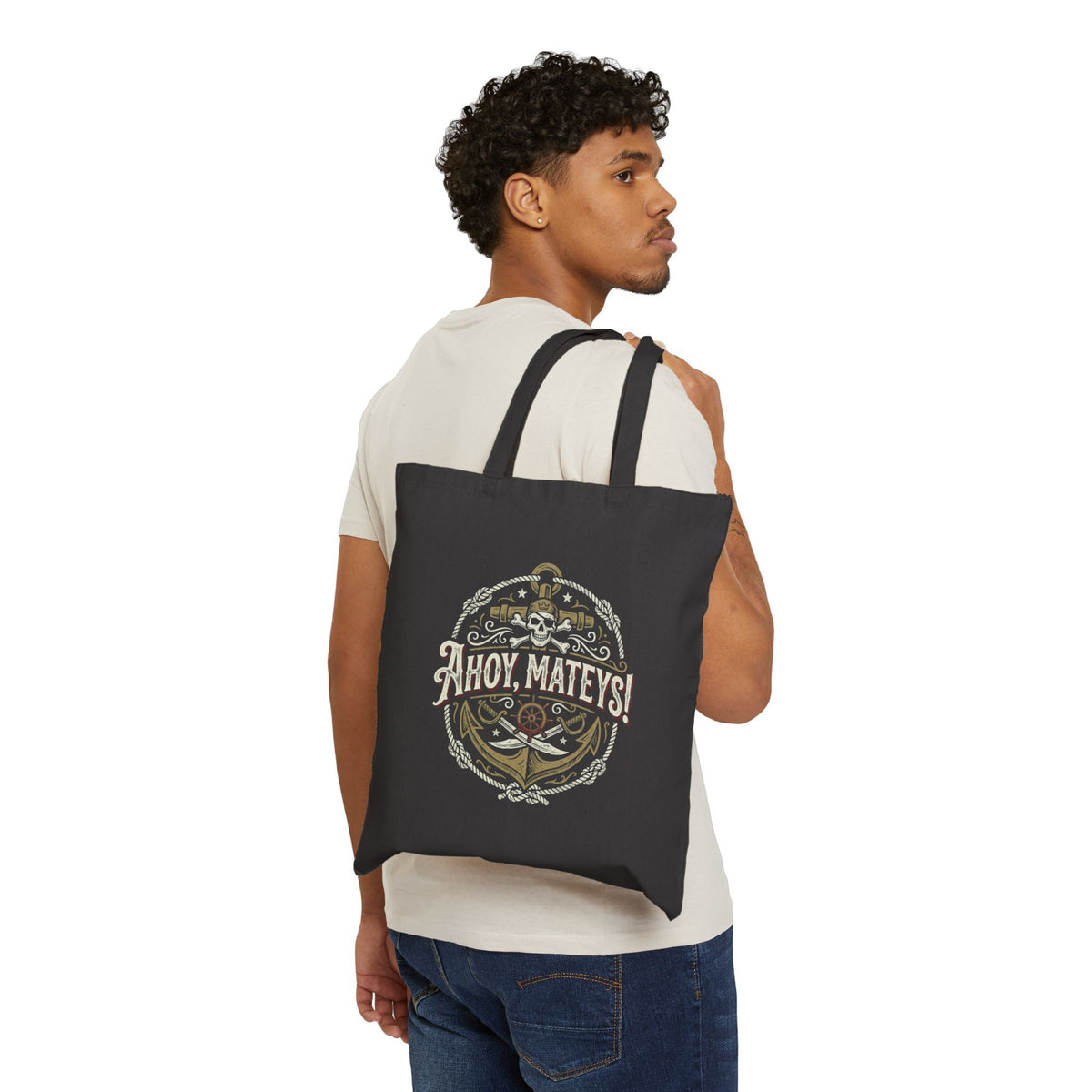 Vintage Anchor 'Ahoy Matey!' Cotton Canvas Tote Bag