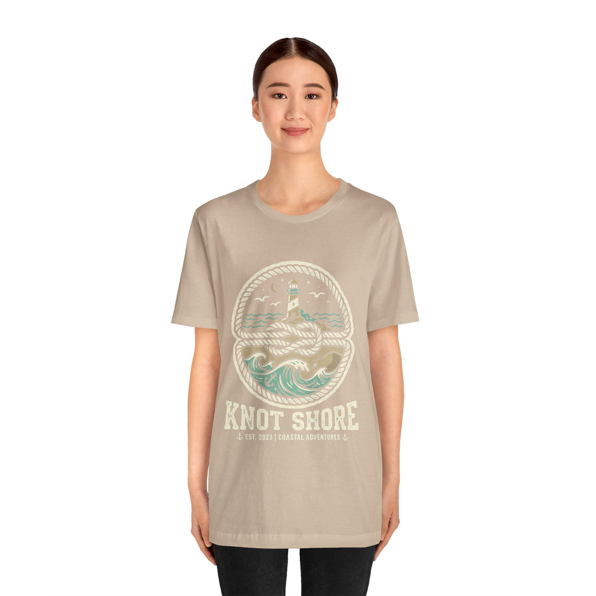 Knot Shore lighthouse rope waves T-Shirt | Coastal graphic tee
