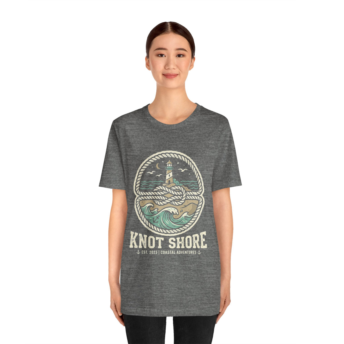 Knot Shore lighthouse rope waves T-Shirt | Coastal graphic tee