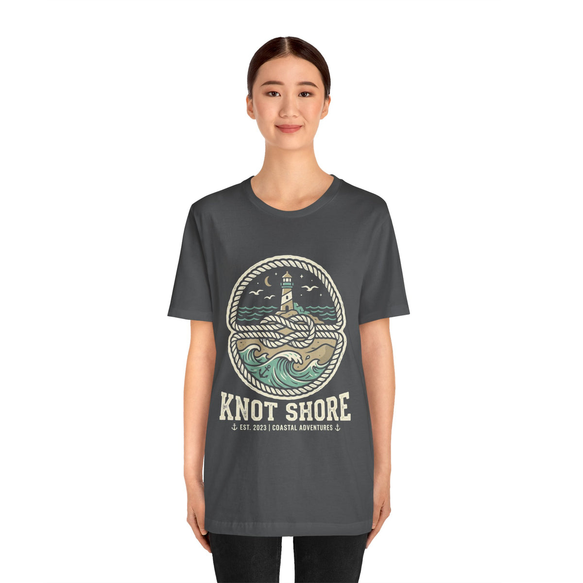 Knot Shore lighthouse rope waves T-Shirt | Coastal graphic tee