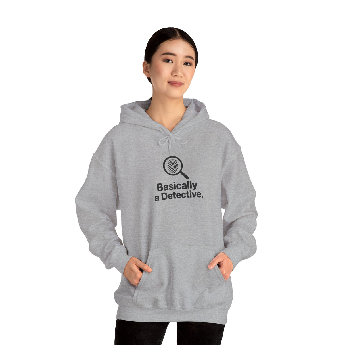 Detective Hoodie – "Basically a Detective." Magnifying Glass Graphic Hooded Sweatshirt