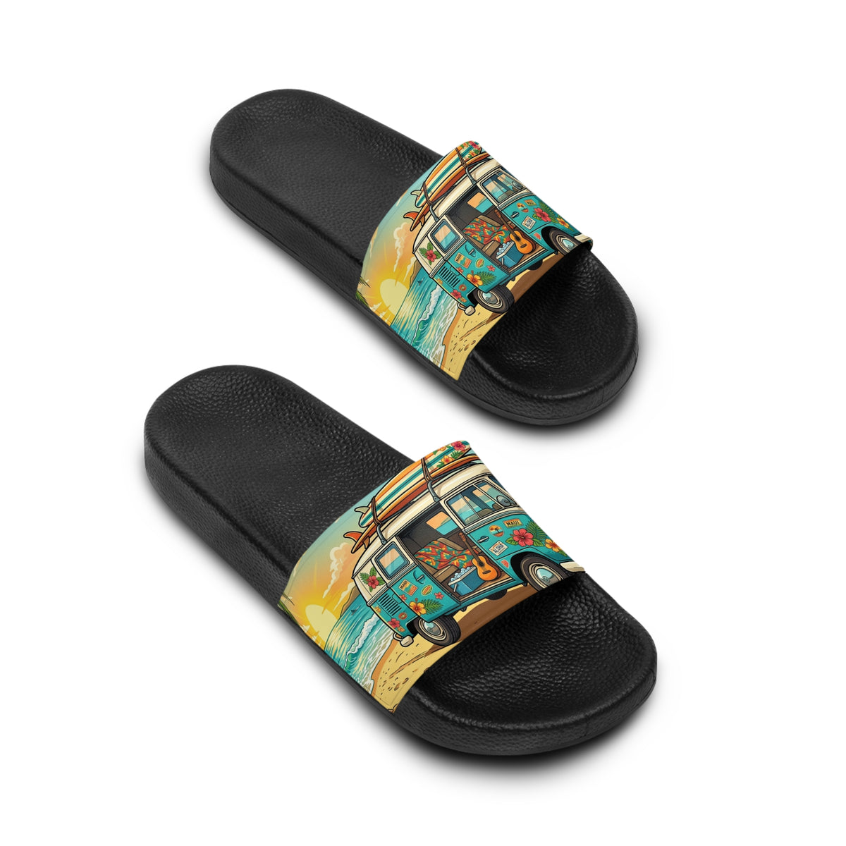 Beach Van Slide Sandals — Sunset Surf Graphic Women's Slides