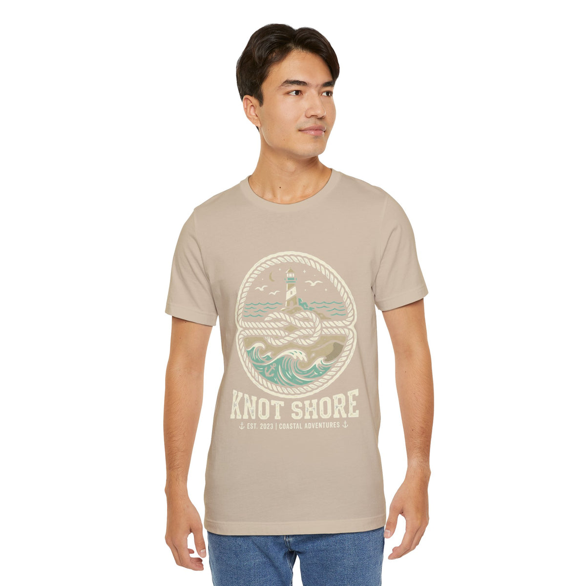 Knot Shore lighthouse rope waves T-Shirt | Coastal graphic tee