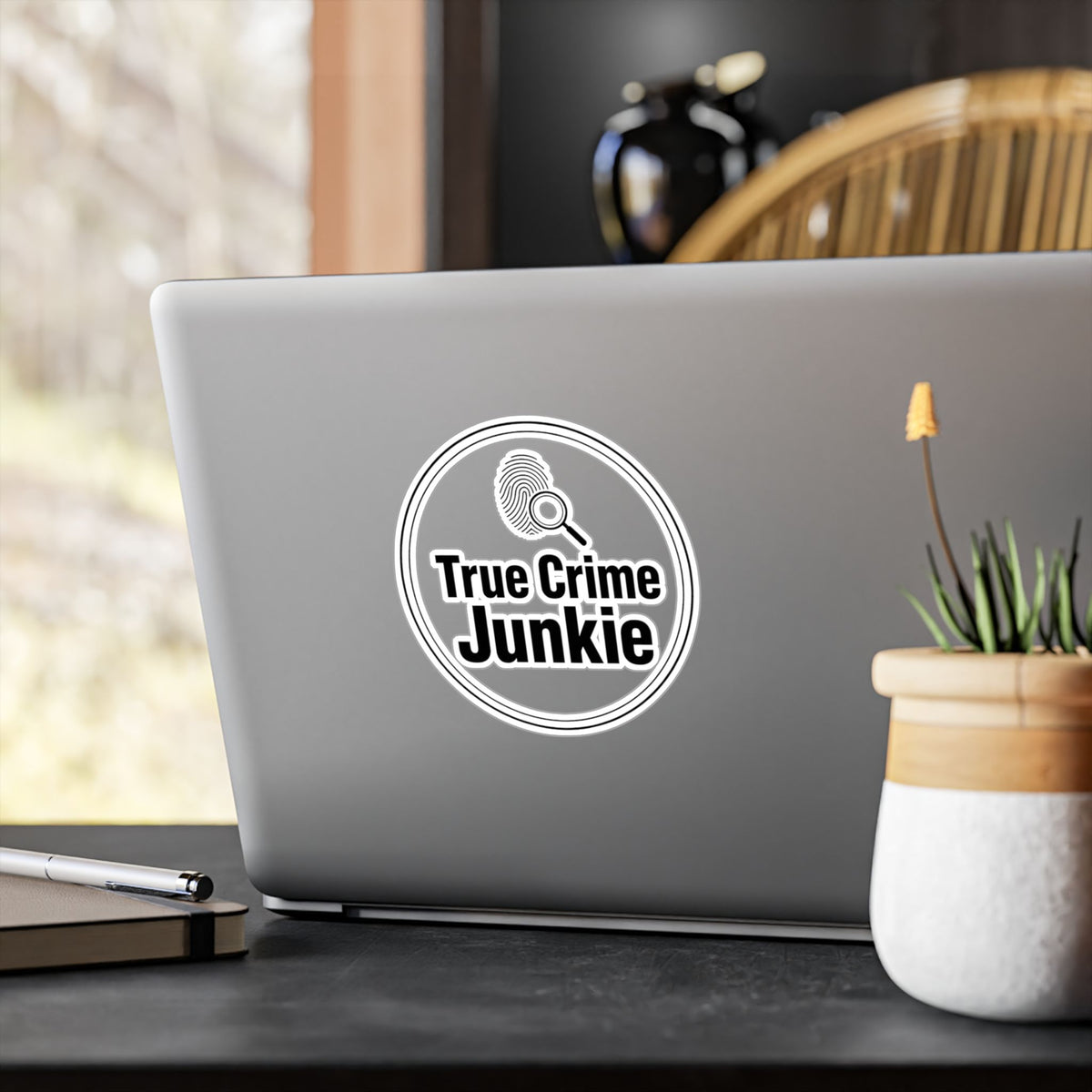 True Crime Junkie Vinyl Sticker — Kiss-Cut Decal