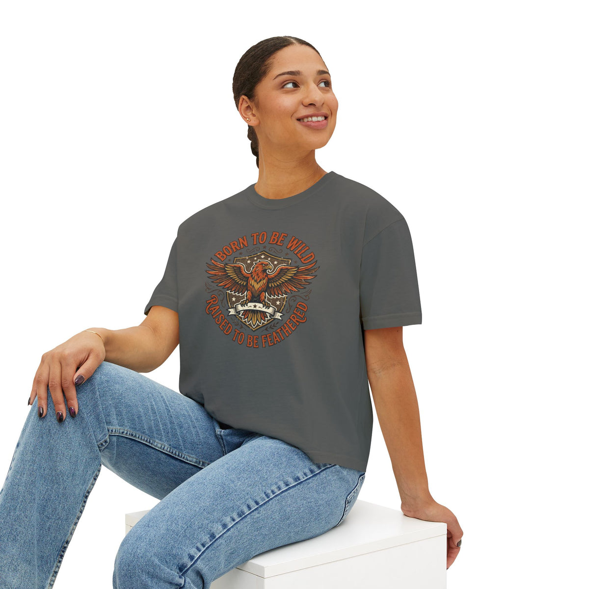 Born to Be Wild Eagle Graphic Tee — Women's Boxy Cropped T-Shirt