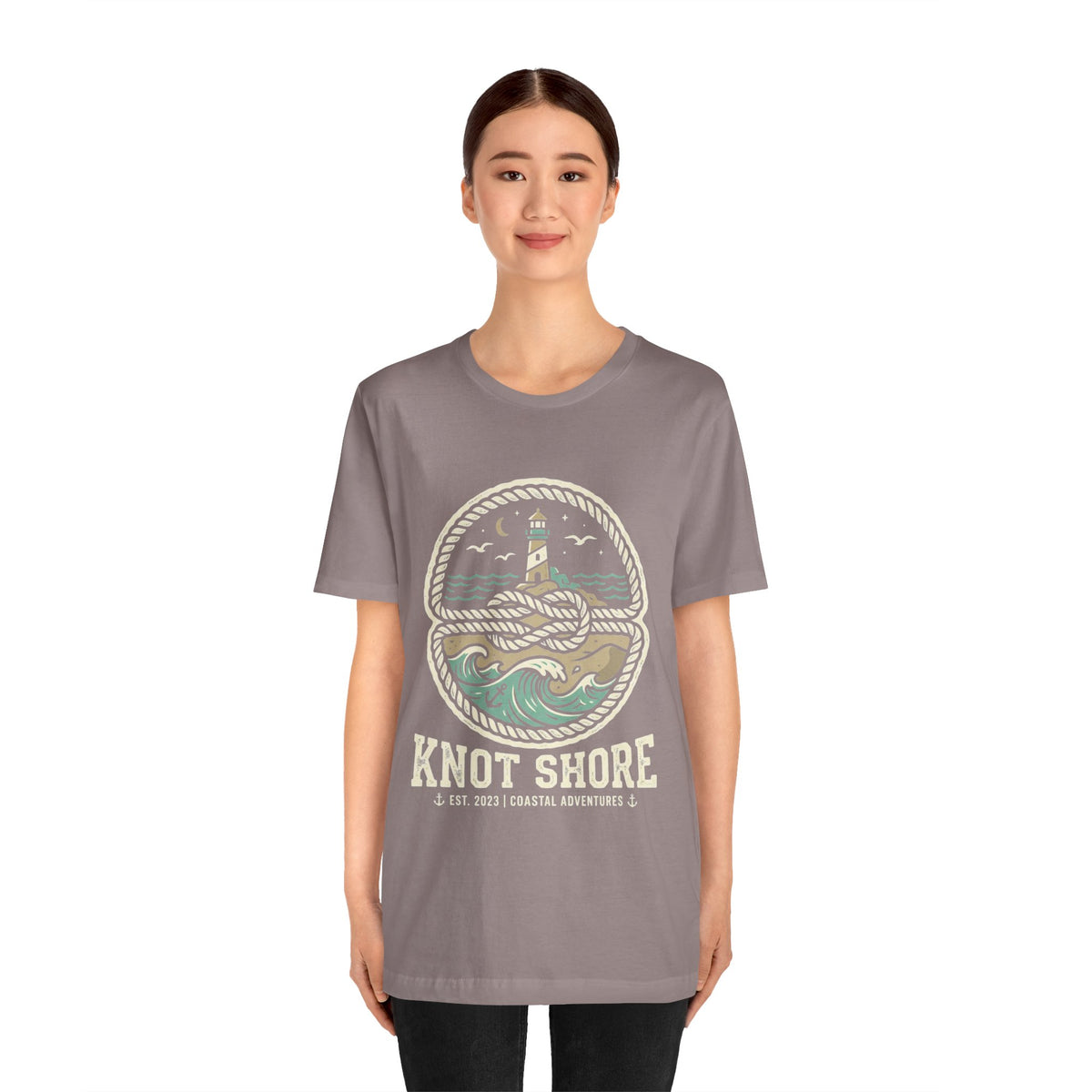Knot Shore lighthouse rope waves T-Shirt | Coastal graphic tee