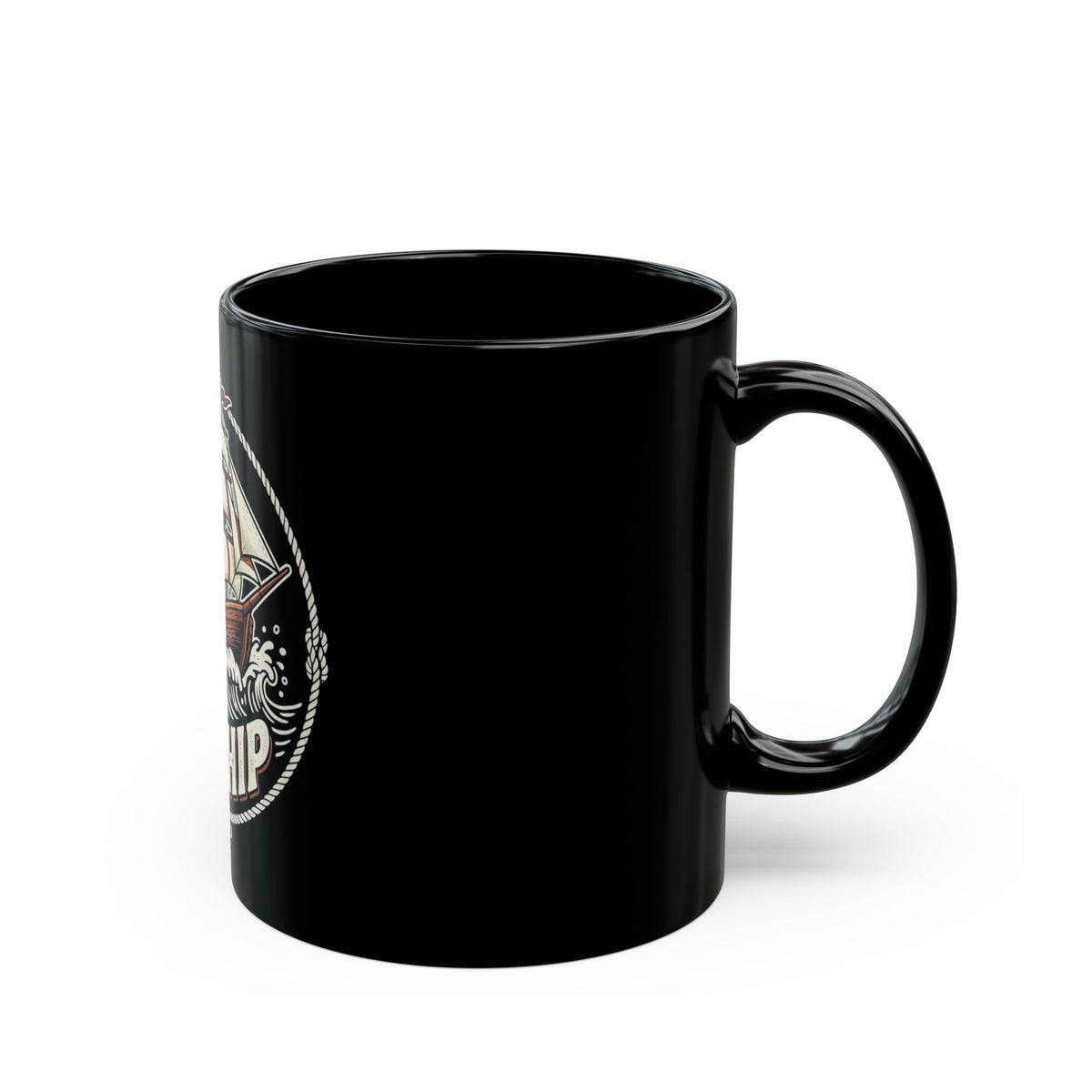 Oh Ship Mug — Nautical Sailing Coffee Cup (Black, 11oz/15oz)