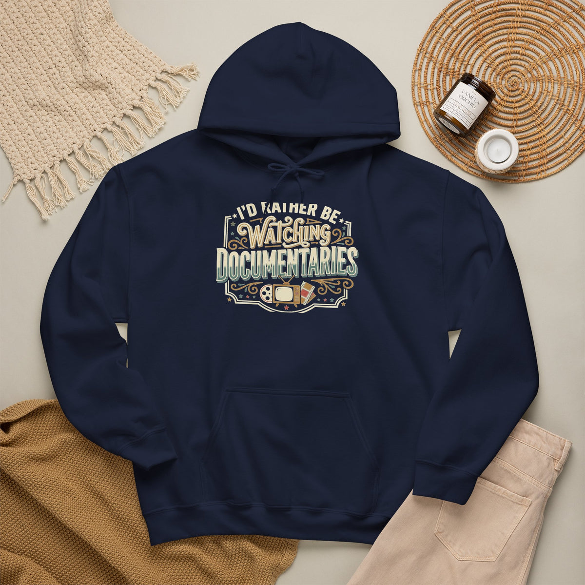 Documentary Lover Hoodie — "I'd Rather Be Watching Documentaries" Vintage Crewneck
