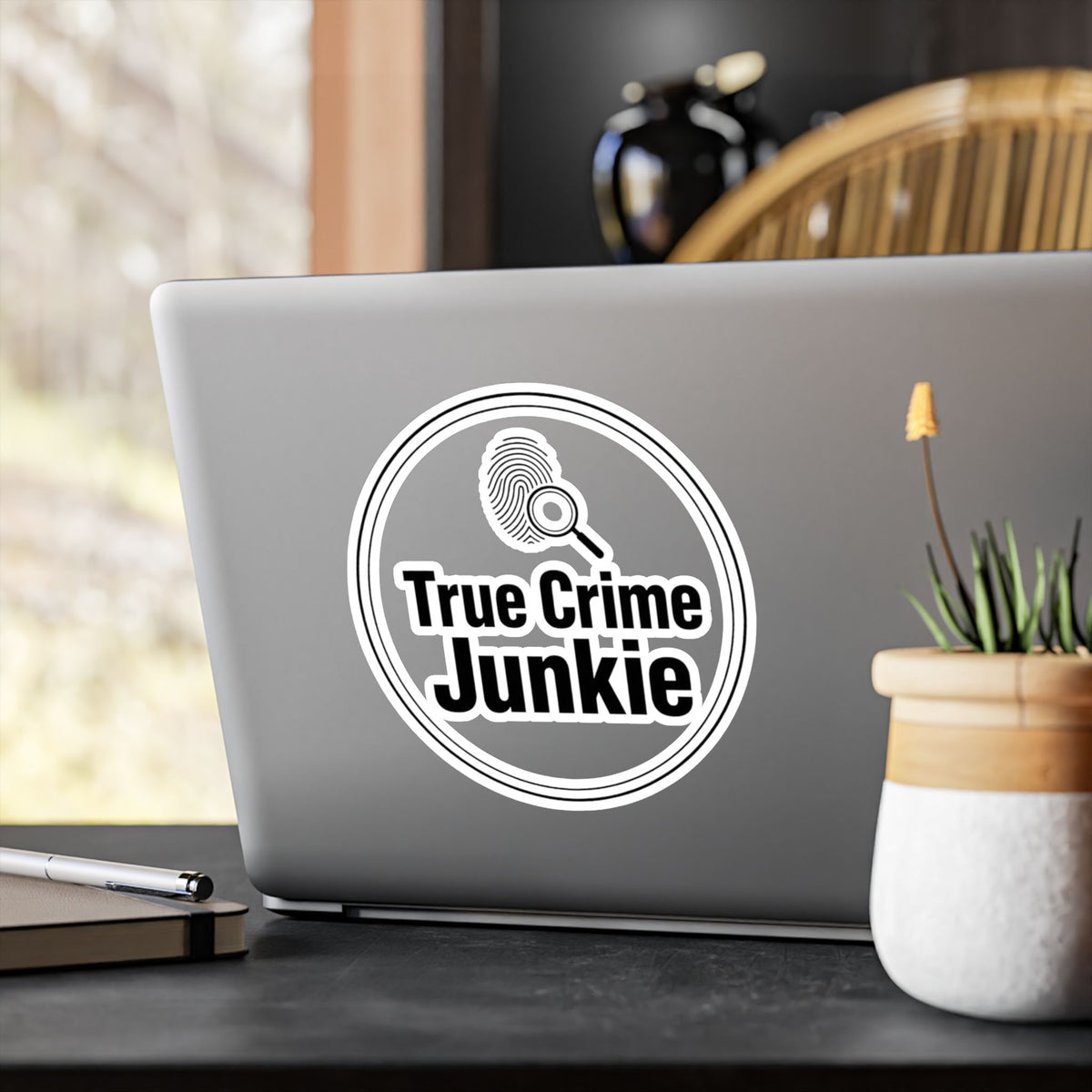True Crime Junkie Vinyl Sticker — Kiss-Cut Decal