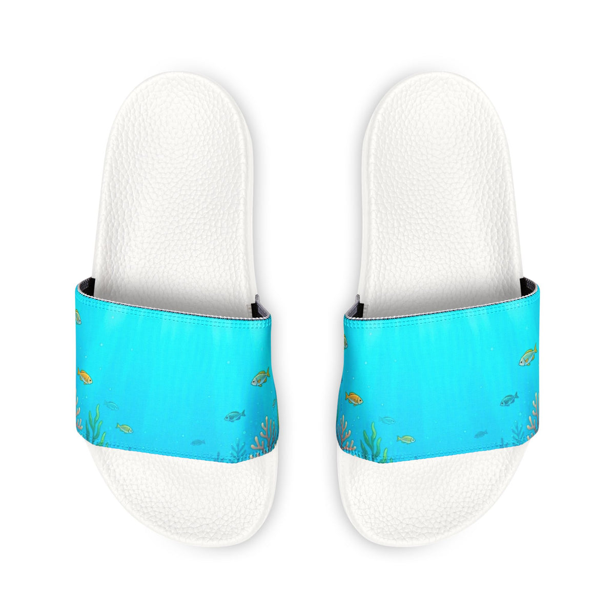 Women's Removable-Strap Slide Sandals — Aqua Gradient with Gold Leaf Accent