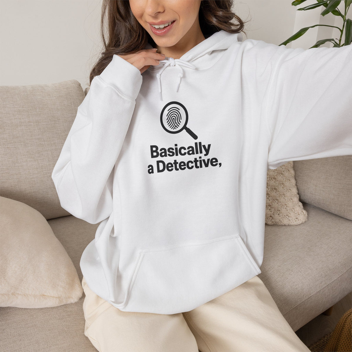 Detective Hoodie – "Basically a Detective." Magnifying Glass Graphic Hooded Sweatshirt