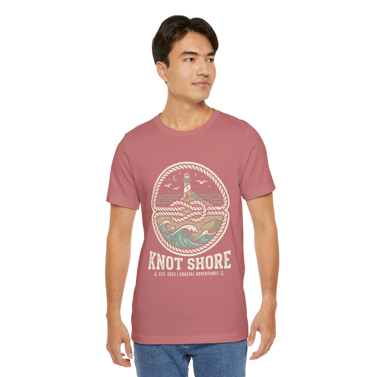 Knot Shore lighthouse rope waves T-Shirt | Coastal graphic tee