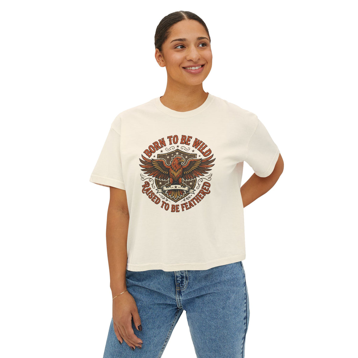 Born to Be Wild Eagle Graphic Tee — Women's Boxy Cropped T-Shirt
