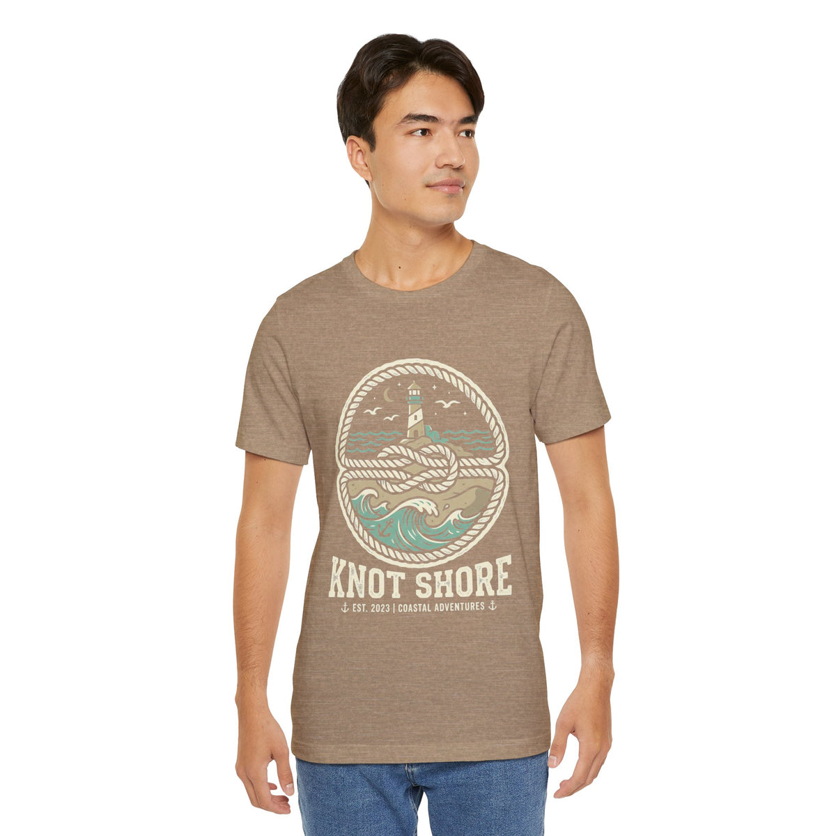 Knot Shore lighthouse rope waves T-Shirt | Coastal graphic tee