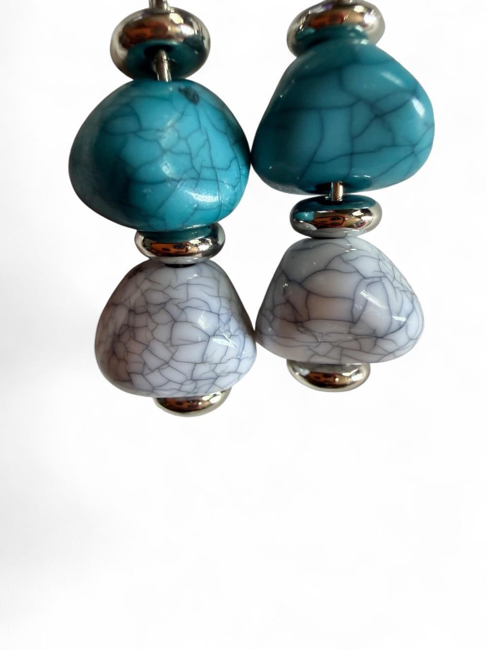 Turquoise & Gray Crackle Bead Dangle Earrings | Handmade Boho Coastal Jewelry