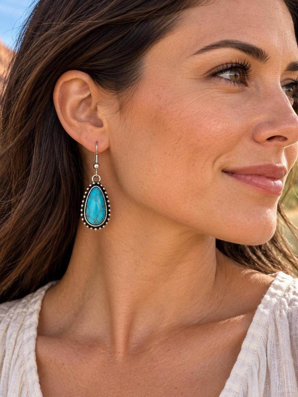 Desert Souls - Beaded Teardrop Turquoise Earrings - Western Dangle Earrings