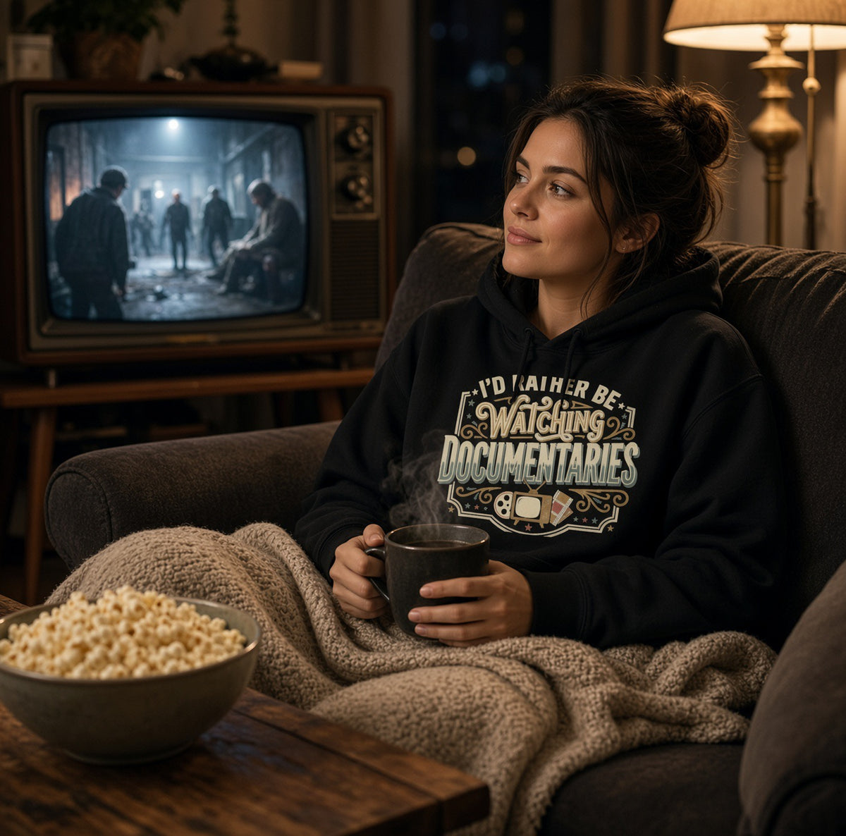 Documentary Lover Hoodie — "I'd Rather Be Watching Documentaries" Vintage Crewneck