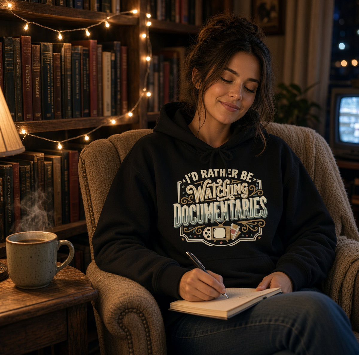 Documentary Lover Hoodie — "I'd Rather Be Watching Documentaries" Vintage Crewneck