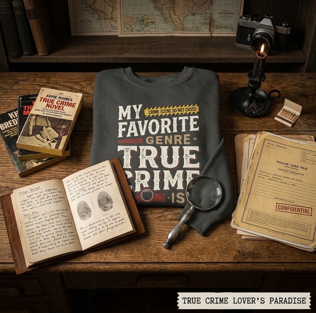 True Crime Sweatshirt - "My Favorite Genre Is True Crime" Graphic Pullover