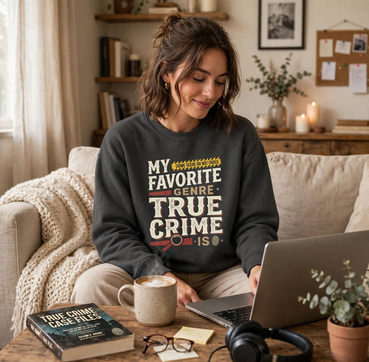 True Crime Sweatshirt - "My Favorite Genre Is True Crime" Graphic Pullover