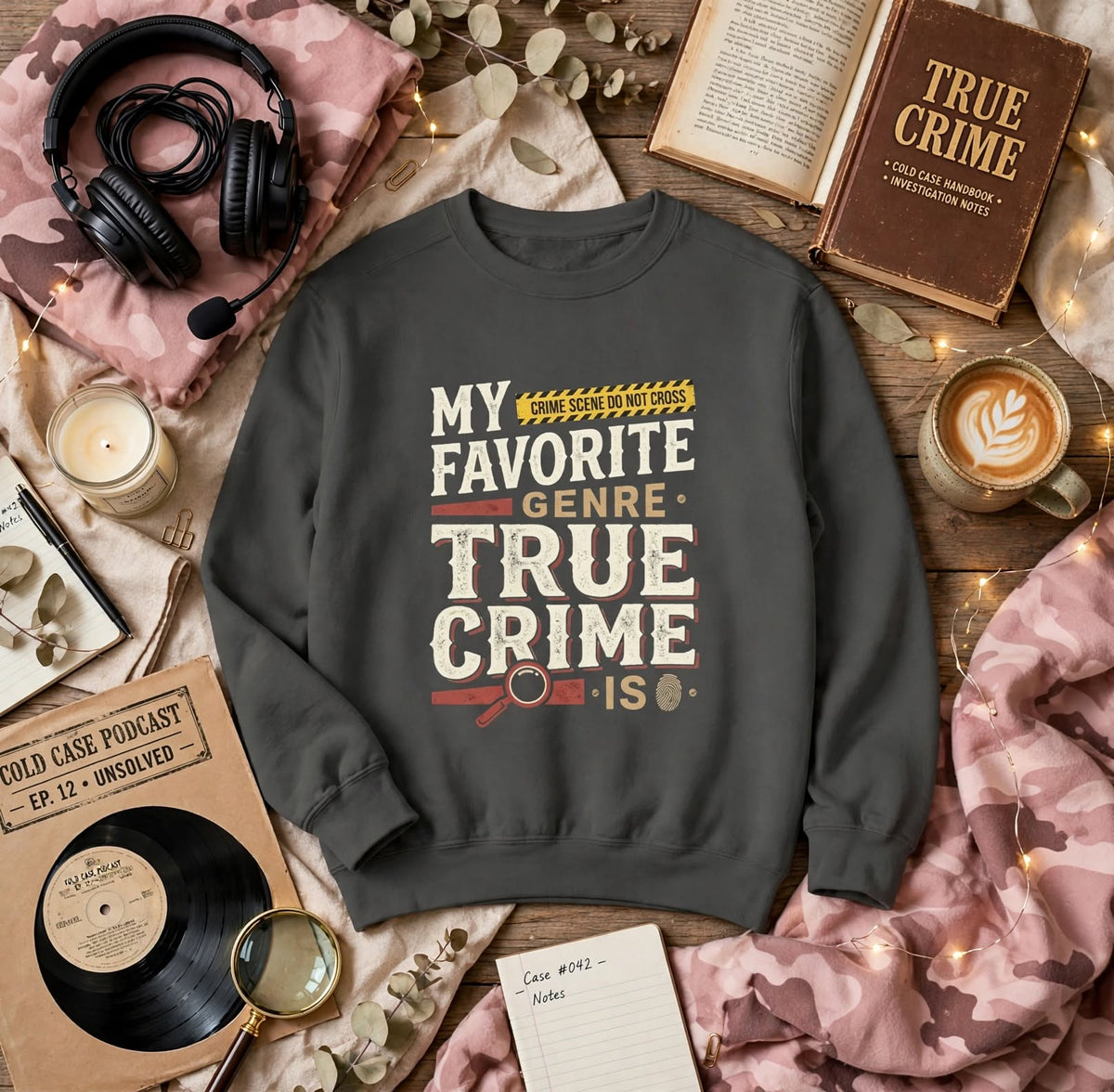 True Crime Sweatshirt - "My Favorite Genre Is True Crime" Graphic Pullover