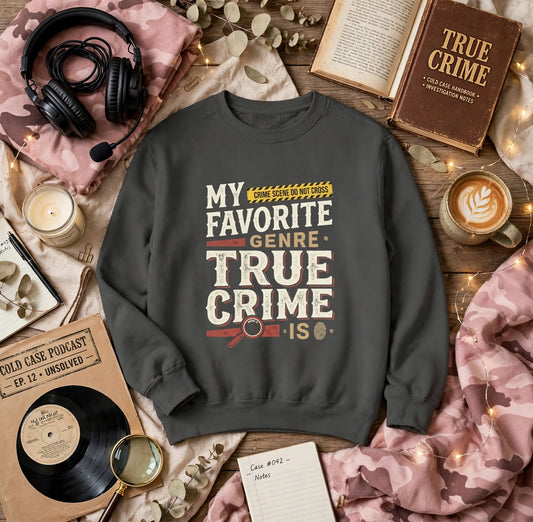 True Crime Sweatshirt - "My Favorite Genre Is True Crime" Graphic Pullover