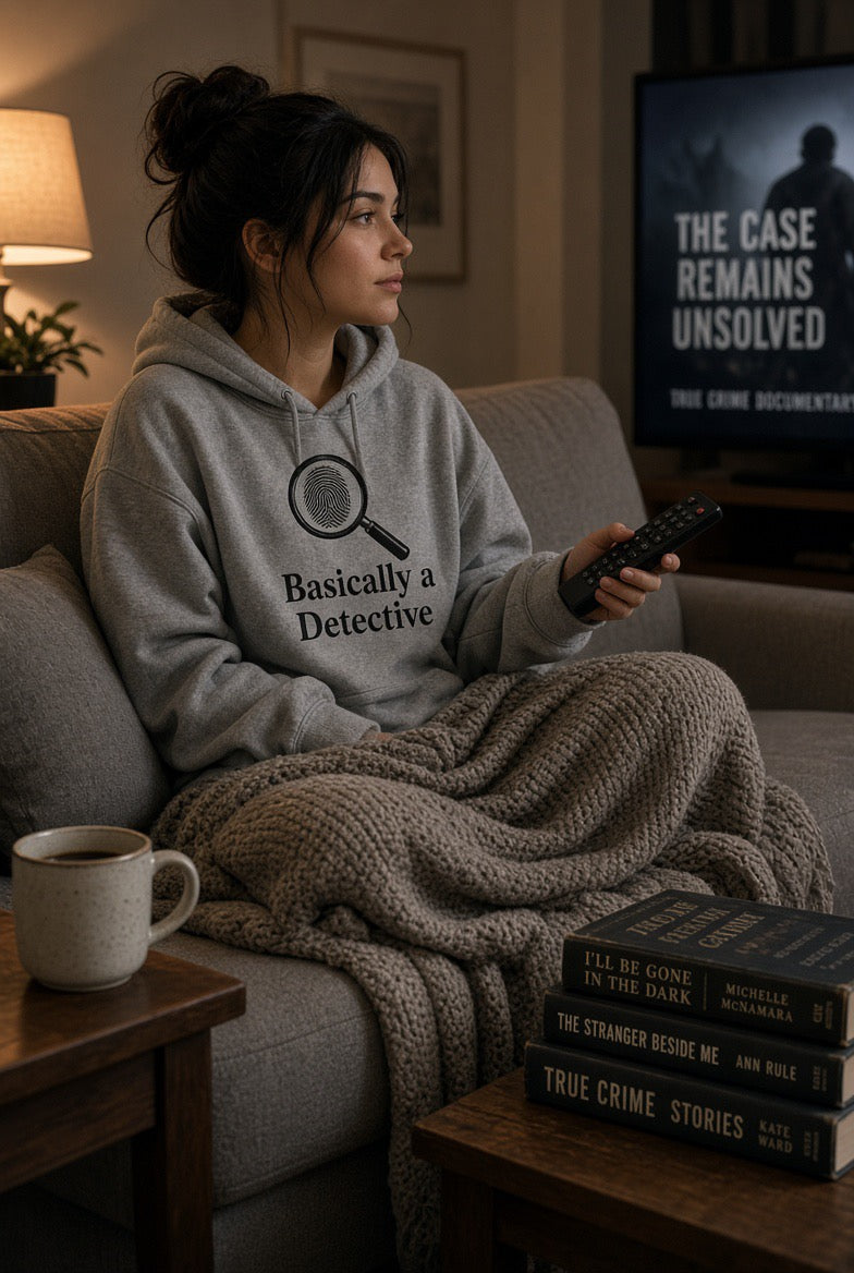 Detective Hoodie – "Basically a Detective." Magnifying Glass Graphic Hooded Sweatshirt