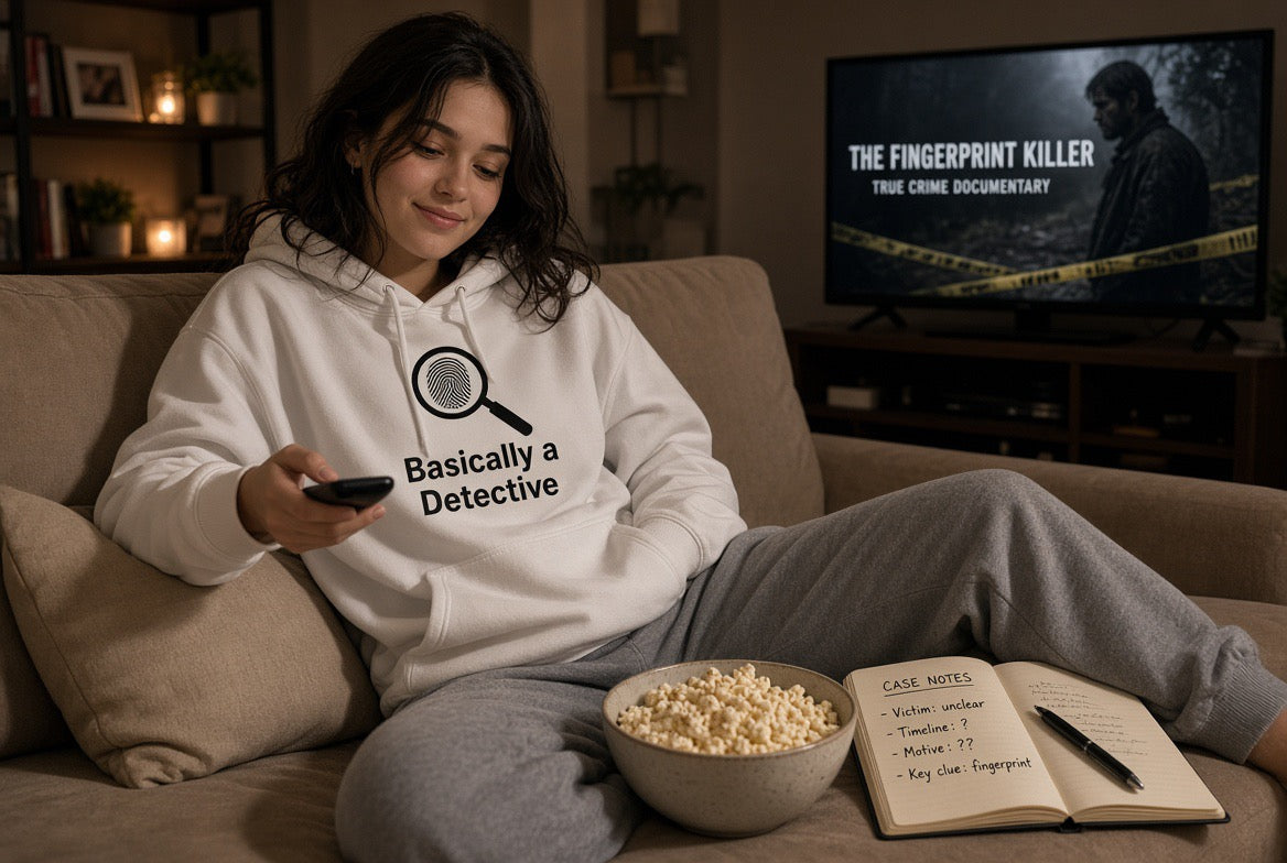Detective Hoodie – "Basically a Detective." Magnifying Glass Graphic Hooded Sweatshirt
